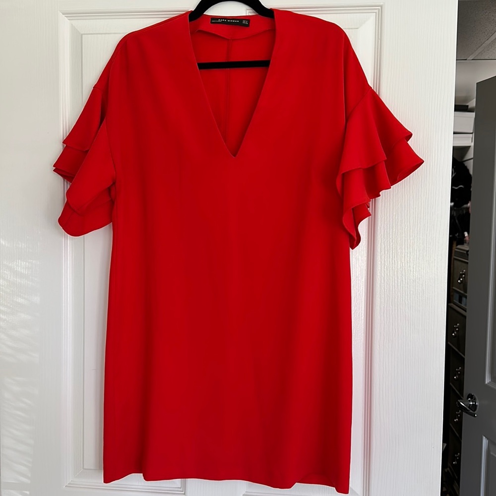 Zara v neck shift dress with ruffle sleeves. Size medium